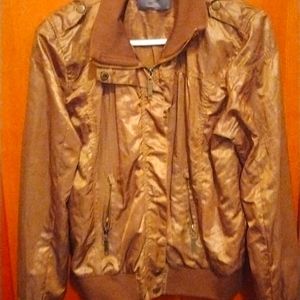 charlotte russe brown bomber jacket light coat womens shiny satin large